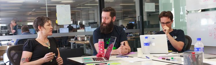 Liam Greig in a design feedback session at the Atlassian SF office