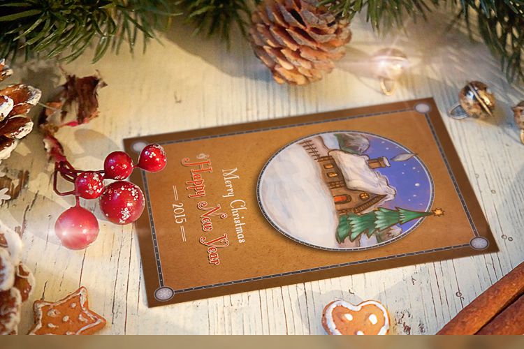 Hand-Drawn Retro Christmas Postcard free holidays