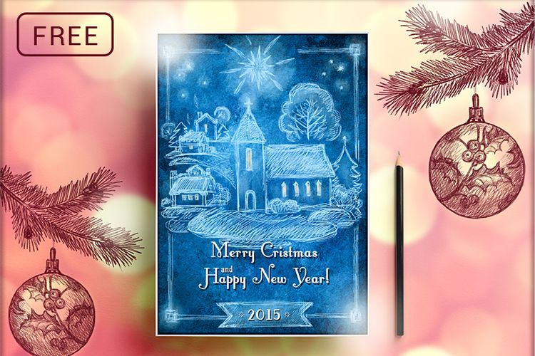Hand-Drawn Retro Christmas Postcard free holidays