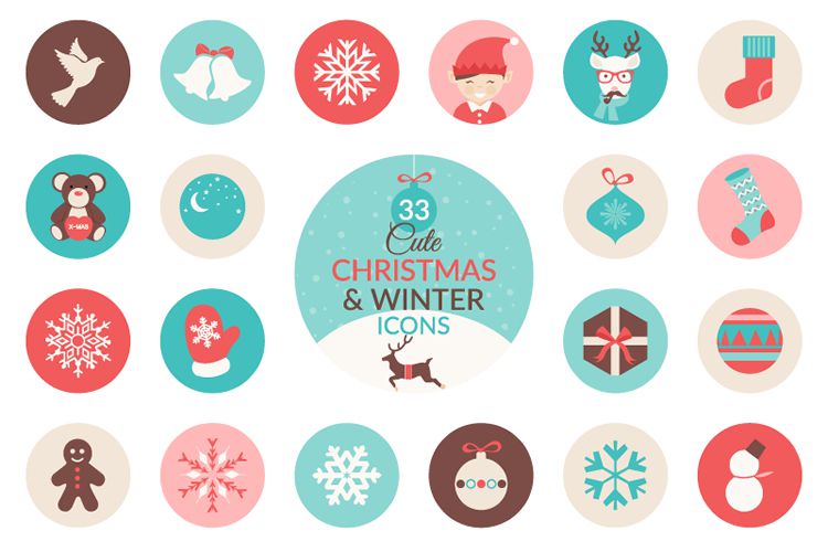 33 Christmas Winter Icon Set free holidays