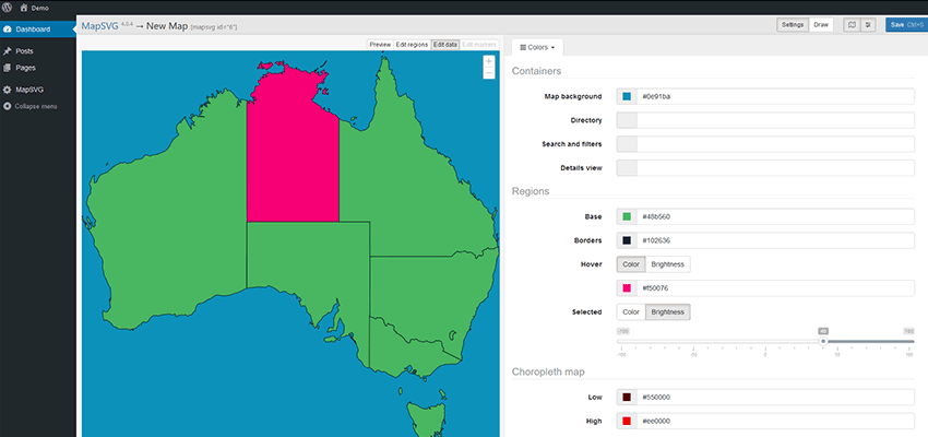 Color settings for a custom SVG map.
