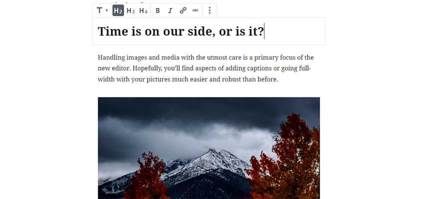 Editing a headline with Gutenberg.