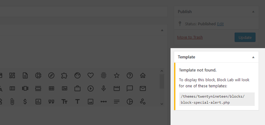 The path and file name for a block template.