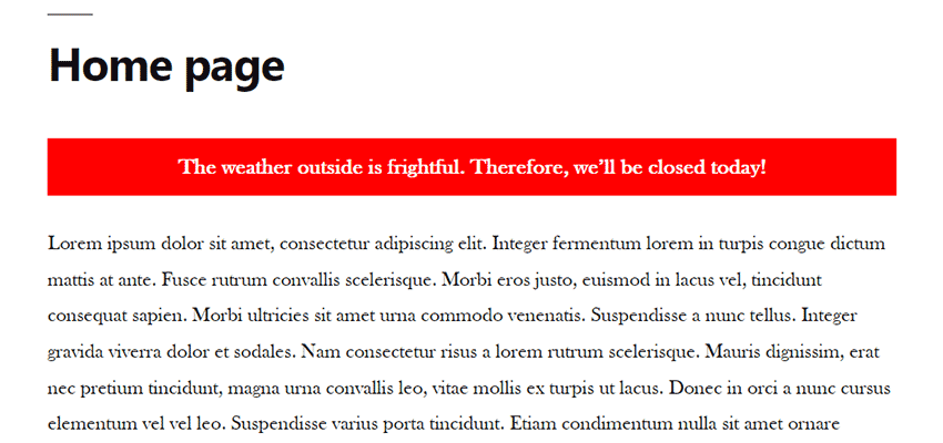 Our custom block displaying on the front end.