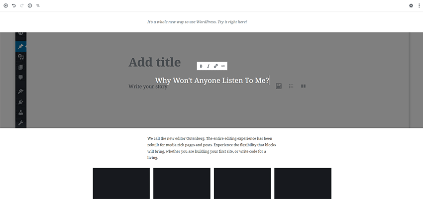 Adding a cover image in Gutenberg with a not-so-subtle plea.