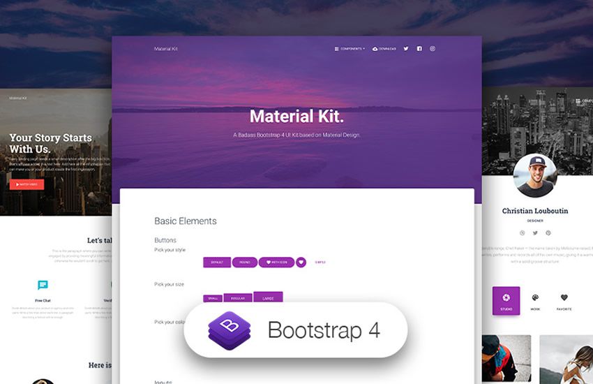 Material Kit design boostrap 4 four template ui kit free