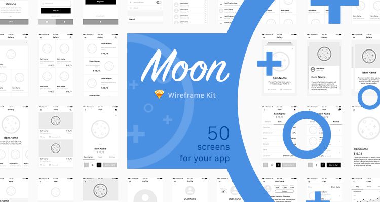 moon sketch multi-purpose general mobile app free wireframe kit template UI design