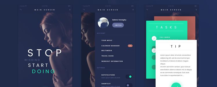 Fade Mobile App UI Kit Photshop