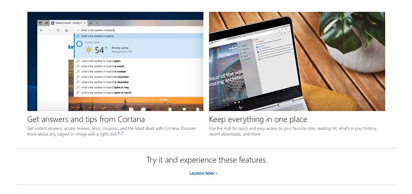 Microsoft Edge home page.