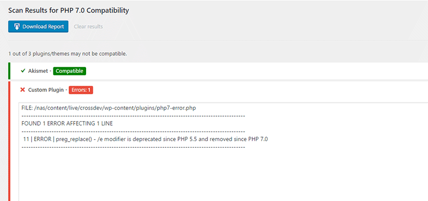 Report generated by PHP Compatibility Checker.