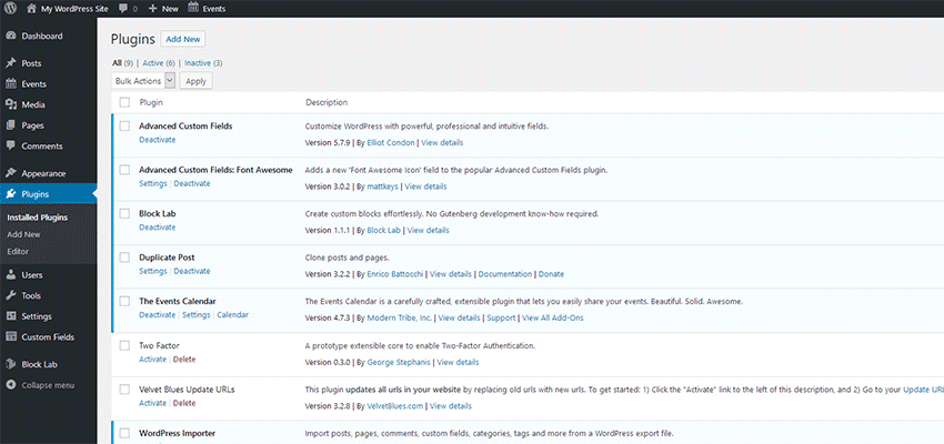 WordPress plugins page.