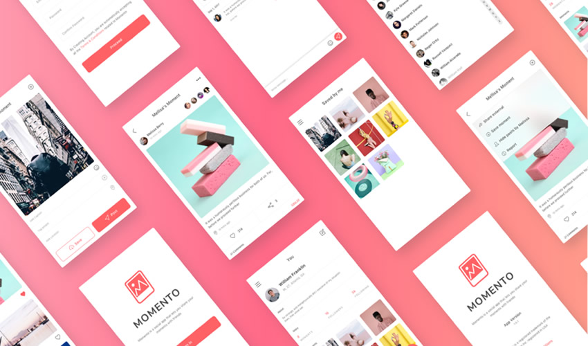 Momento sketch mobile app ui kit sketch ux format free design creative sketch.app