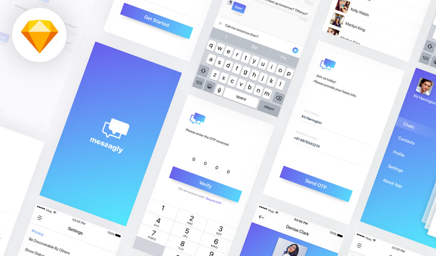 Messagly sketch mobile app ui kit sketch ux format free design creative sketch.app