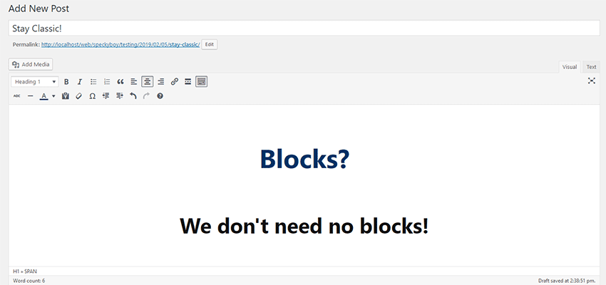The WordPress Classic editor in action.