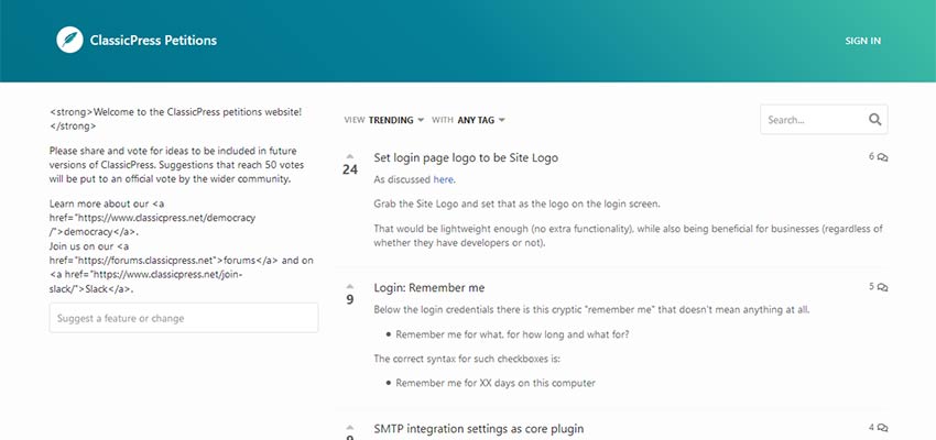 ClassicPress Petitions Page