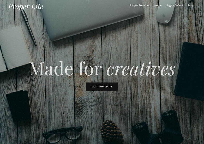 Proper Lite free wordpress theme wp responsive creative designer agency portfolio camera