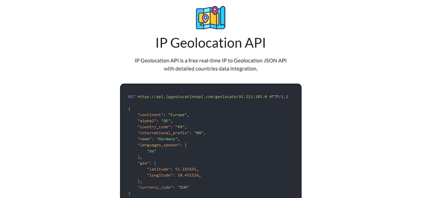 IP Geolocation API home page.