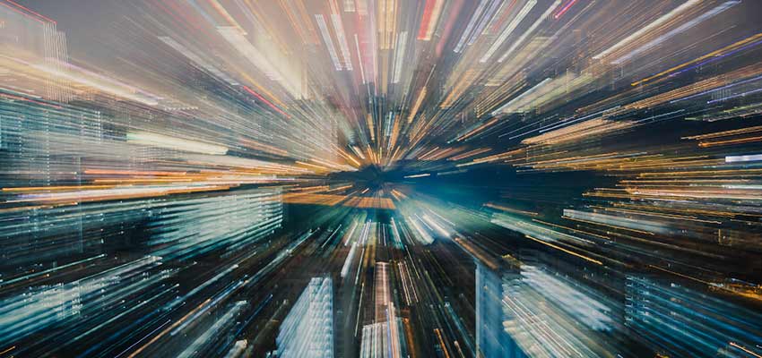 A city skyline with motion blur.