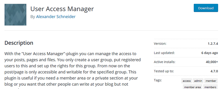 User Access Manager wordpreess plugin free