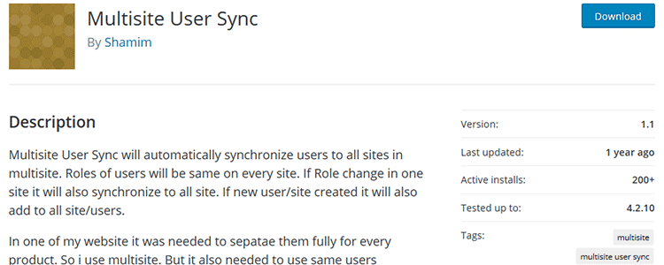 Multisite User Sync wordpreess plugin free