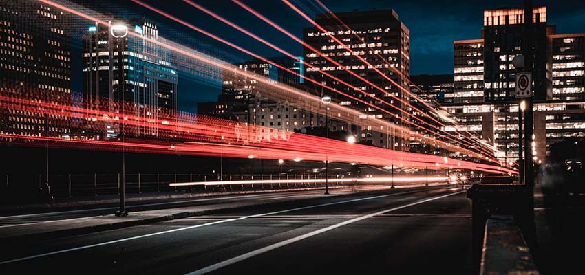 Blurry lights on a city street.