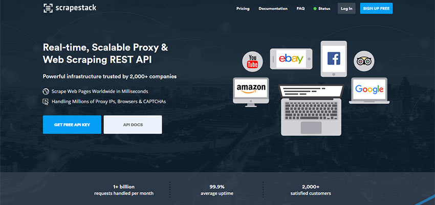 The scrapestack home page.