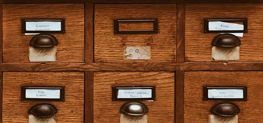 A library card catalog.