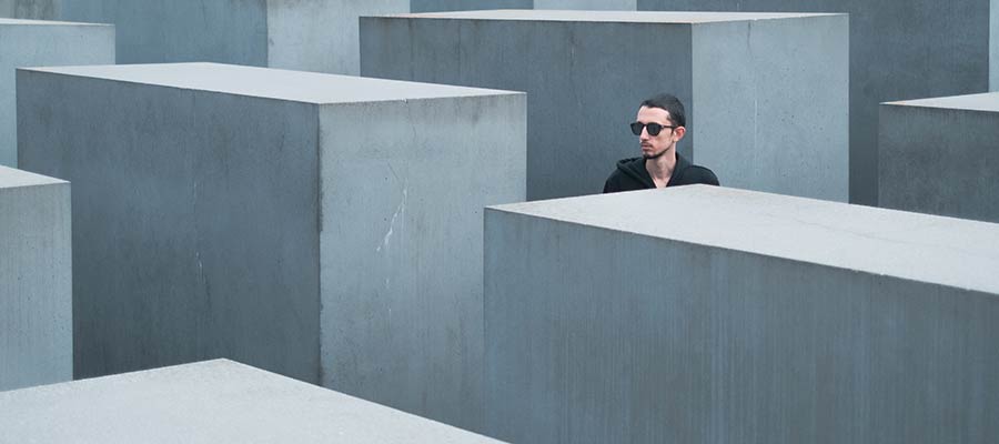A man walking through a maze.