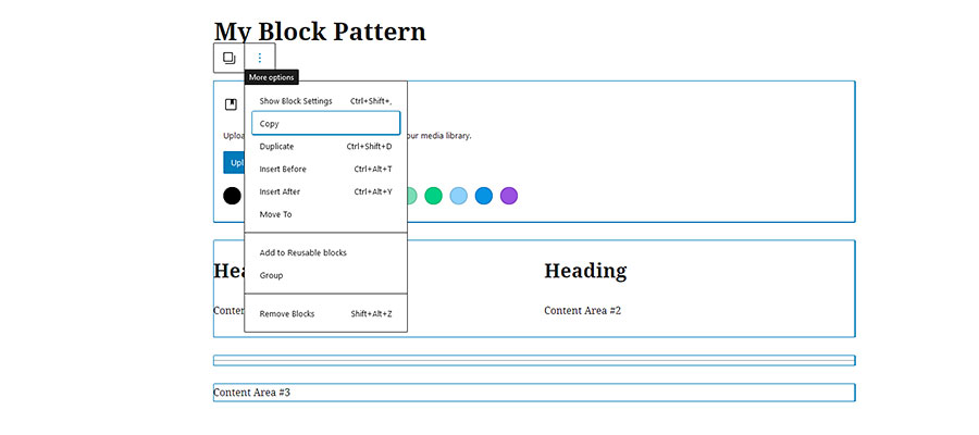 Selected and copied Gutenberg blocks.