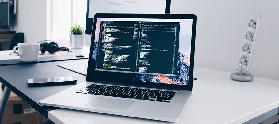 Code displayed on a laptop computer.