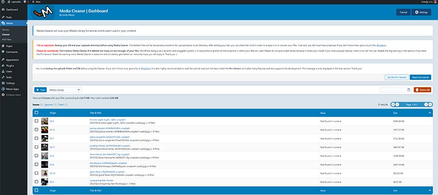 Media Cleaner scans for unused files